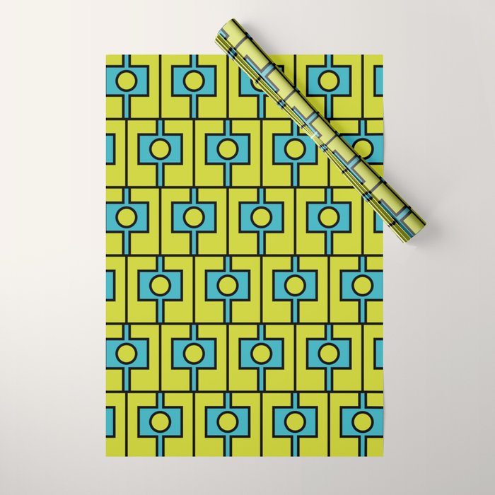 Mid Century Modern Rektangel Geometric Pattern Turquoise Lime Wrapping Paper Gallery Image 1