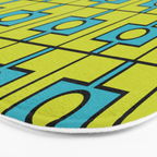 Mid Century Modern Rektangel Geometric Pattern Turquoise Lime Bath Mat Gallery Image 3