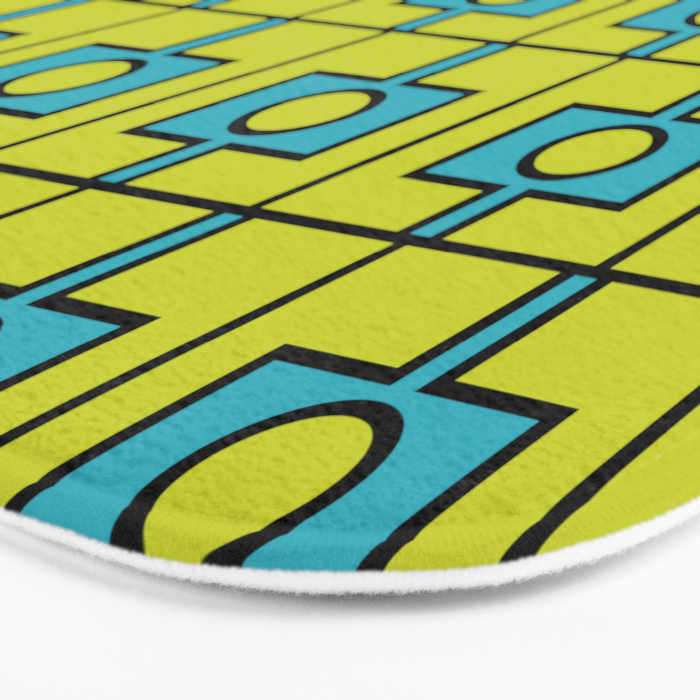Mid Century Modern Rektangel Geometric Pattern Turquoise Lime Bath Mat Gallery Image 3