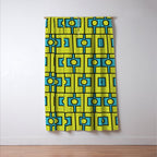 Mid Century Modern Rektangel Geometric Pattern Turquoise Lime Window Curtain Gallery Image 3
