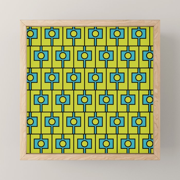 Mid Century Modern Rektangel Geometric Pattern Turquoise Lime Mini Art Print Gallery Image 1