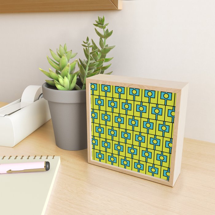 Mid Century Modern Rektangel Geometric Pattern Turquoise Lime Mini Art Print Gallery Image 2