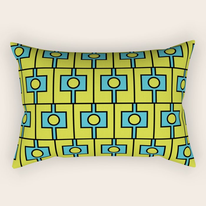 Mid Century Modern Rektangel Geometric Pattern Turquoise Lime Rectangular Pillow Gallery Image 1