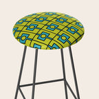 Mid Century Modern Rektangel Geometric Pattern Turquoise Lime Stool Gallery Image 2