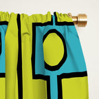 Mid Century Modern Rektangel Geometric Pattern Turquoise Lime Window Curtain Gallery Image 2