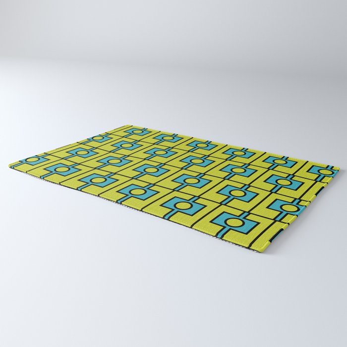 Mid Century Modern Rektangel Geometric Pattern Turquoise Lime Rug Gallery Image 3