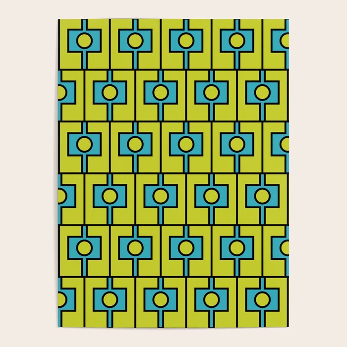 Mid Century Modern Rektangel Geometric Pattern Turquoise Lime Poster Gallery Image 4