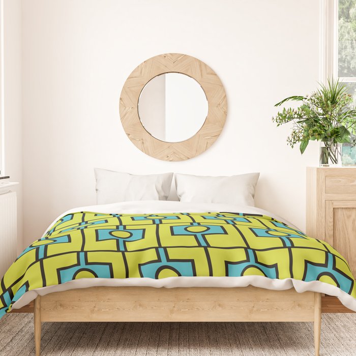 Mid Century Modern Rektangel Geometric Pattern Turquoise Lime Duvet Cover Gallery Image 3