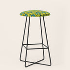 Mid Century Modern Rektangel Geometric Pattern Turquoise Lime Stool Gallery Image 1