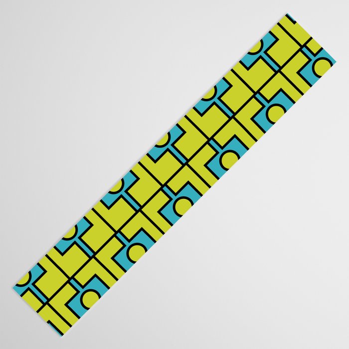 Mid Century Modern Rektangel Geometric Pattern Turquoise Lime Table Runner Gallery Image 3