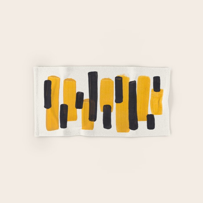 Mid Century Modern Abstract Painting Antique Yellow Black Bumble Bee Stripes Towels Gallery Image 1