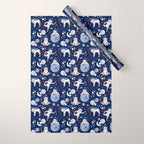 Best Space To Be // navy blue background indigo moons and cute astronauts sloths Wrapping Paper Gallery Image 1