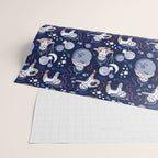 Best Space To Be // navy blue background indigo moons and cute astronauts sloths Wrapping Paper Gallery Image 2
