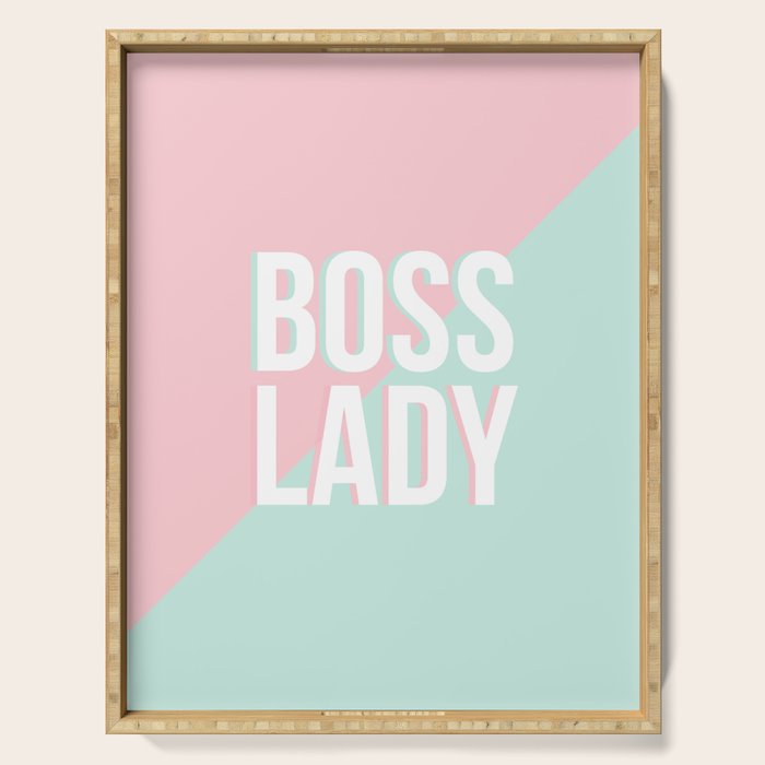 Boss Lady - Pastel Pink and Aqua #bosslady #society6 #typography Serving Tray Gallery Image 1