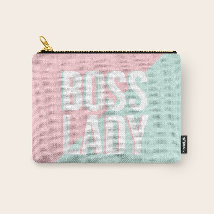 Boss Lady - Pastel Pink and Aqua #bosslady #society6 #typography Carry All Pouch Gallery Image 1