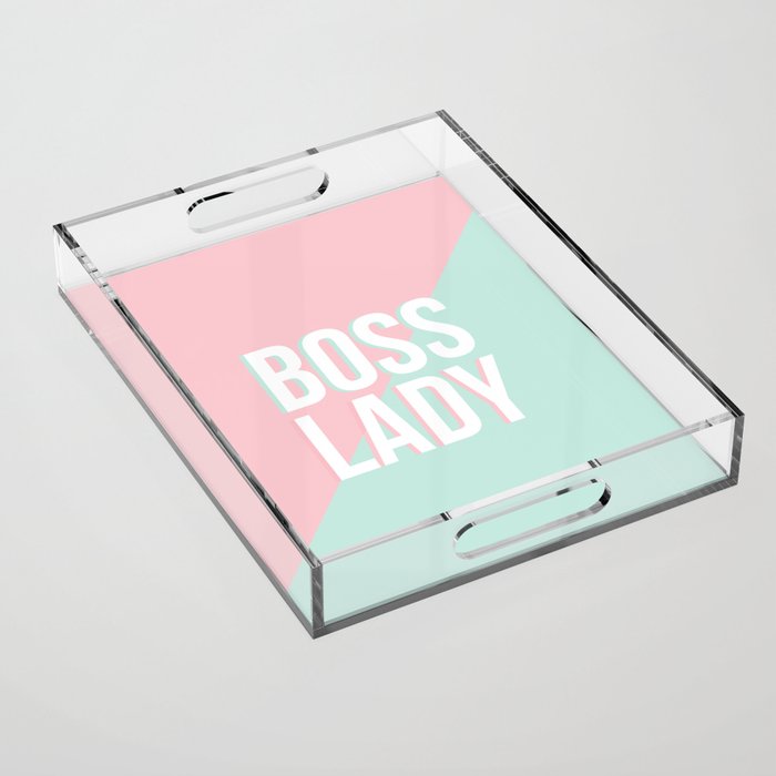 Boss Lady - Pastel Pink and Aqua #bosslady #society6 #typography Acrylic Tray Gallery Image 1