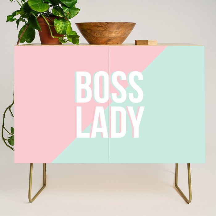 Boss Lady - Pastel Pink and Aqua #bosslady #society6 #typography Credenza Gallery Image 1