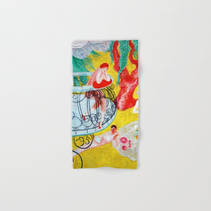 'Love Flight of a Pink Candy Heart' landscape painting by Florine Stettheimer Bath Towel Gallery Image 1