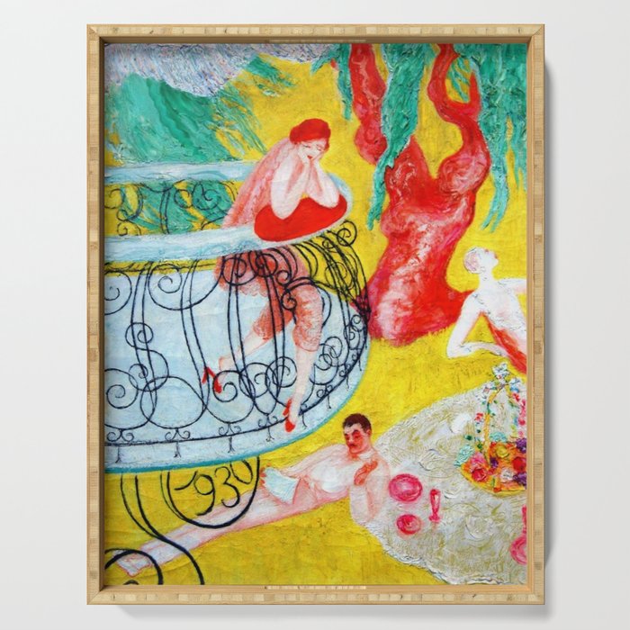 'Love Flight of a Pink Candy Heart' landscape painting by Florine Stettheimer Serving Tray Gallery Image 1