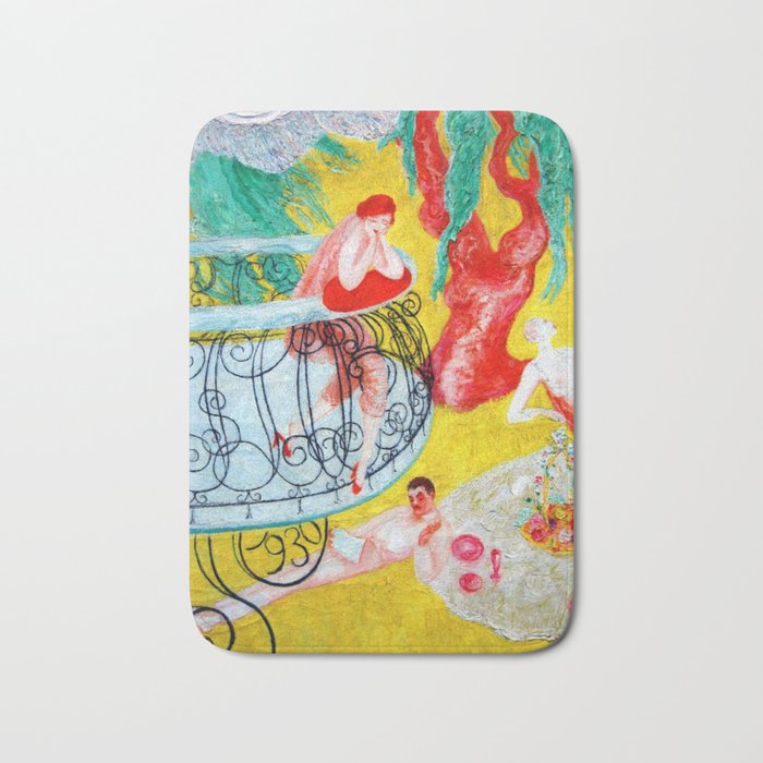 'Love Flight of a Pink Candy Heart' landscape painting by Florine Stettheimer Bath Mat Gallery Image 1