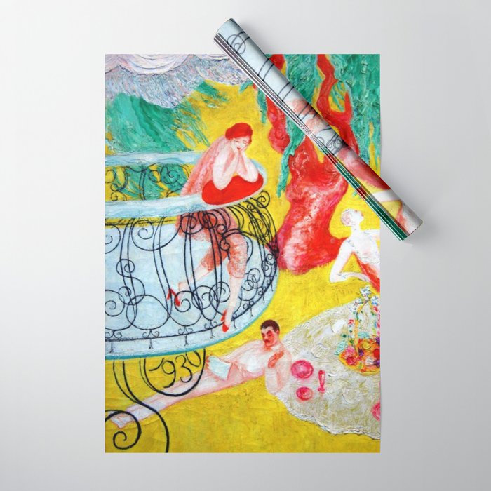 'Love Flight of a Pink Candy Heart' landscape painting by Florine Stettheimer Wrapping Paper Gallery Image 1