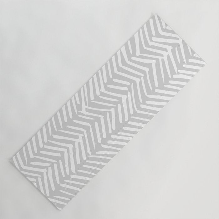 Abstract Herringbone, Striped Pattern, Gray and White Yoga Mat Gallery Image 1