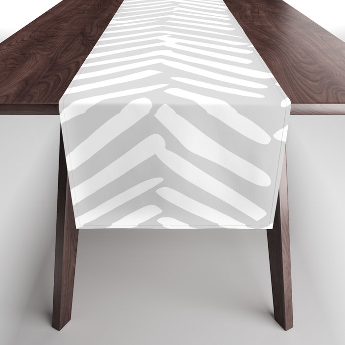 Abstract Herringbone, Striped Pattern, Gray and White Table Runner Gallery Image 1