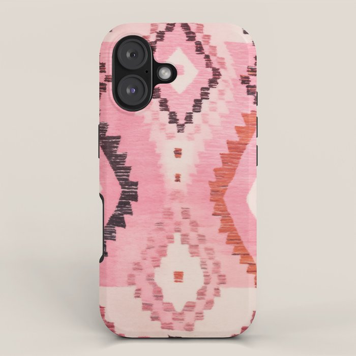 Moroccan Berber Rug Design No.60 - Multicolor, Pink iPhone Case Gallery Image 1
