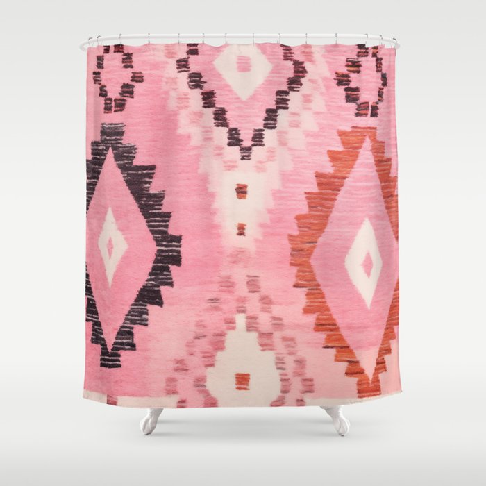 Moroccan Berber Rug Design No.60 - Multicolor, Pink Shower Curtain Gallery Image 1