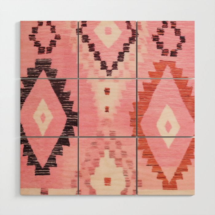 Moroccan Berber Rug Design No.60 - Multicolor, Pink Wood Wall Art Gallery Image 1