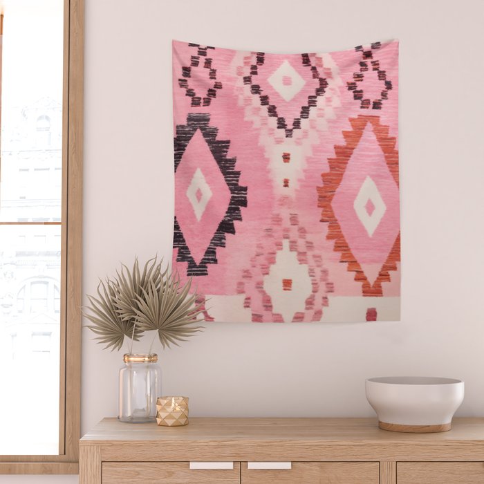 Moroccan Berber Rug Design No.60 - Multicolor, Pink Wall Tapestry Gallery Image 2