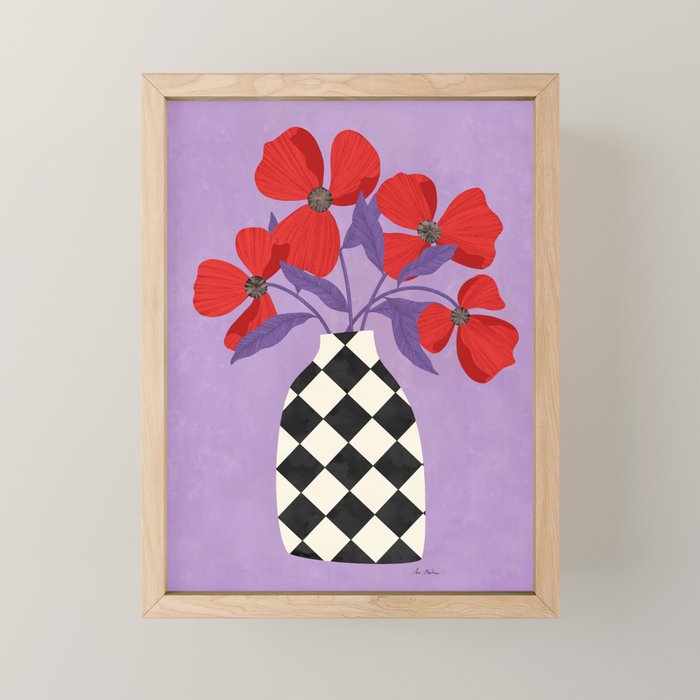 Poppies and vase of squares and diamonds Mini Art Print Gallery Image 1