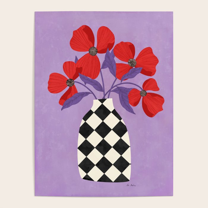 Poppies and vase of squares and diamonds Poster Gallery Image 4