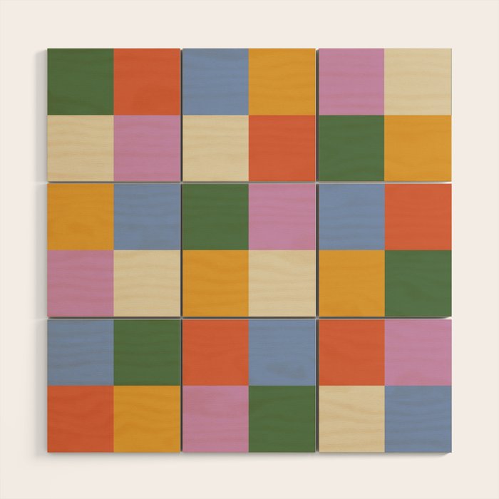 Bold Colorful Checks Pattern - Large XXXVII Wood Wall Art Gallery Image 1
