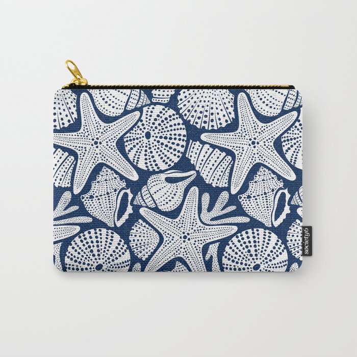 Ocean Floor Nautical Shells Navy Blue Carry All Pouch Gallery Image 1