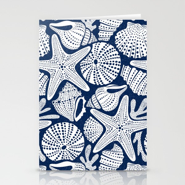 Ocean Floor Nautical Shells Navy Blue Stationery Card Gallery Image 1