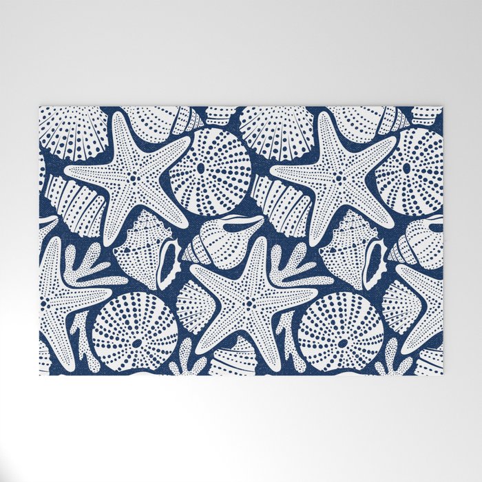 Ocean Floor Nautical Shells Navy Blue Welcome Mat Gallery Image 1