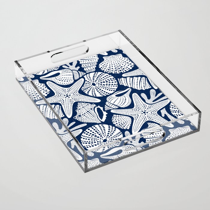 Ocean Floor Nautical Shells Navy Blue Acrylic Tray Gallery Image 1