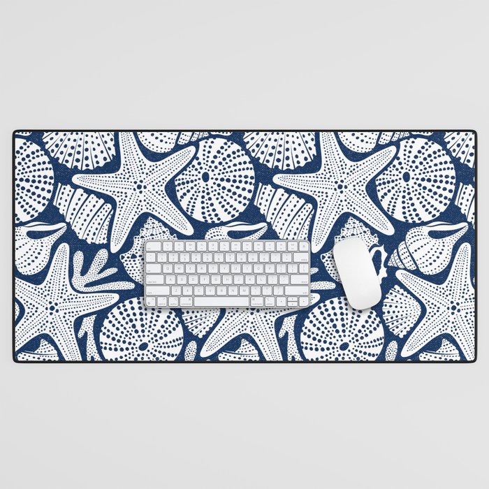 Ocean Floor Nautical Shells Navy Blue Desk Mat Gallery Image 1