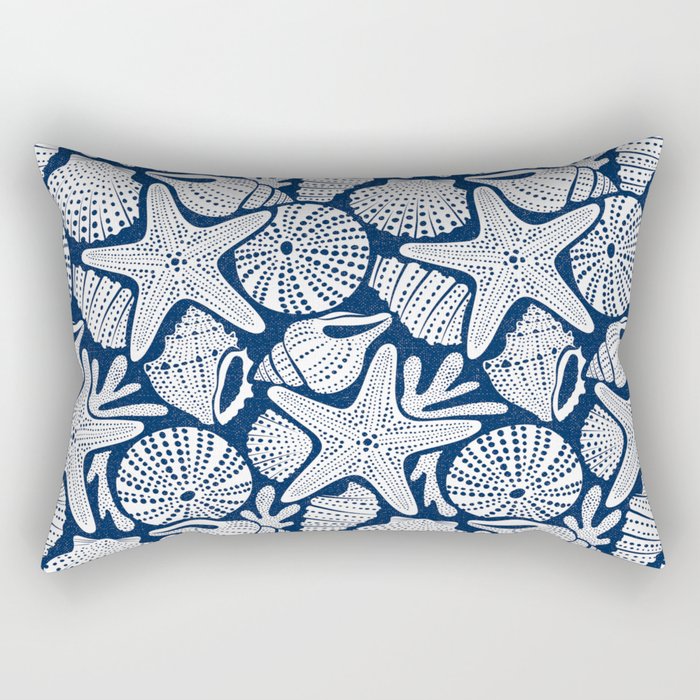 Ocean Floor Nautical Shells Navy Blue Rectangular Pillow Gallery Image 2