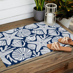 Ocean Floor Nautical Shells Navy Blue Outdoor Rug Gallery Image 2