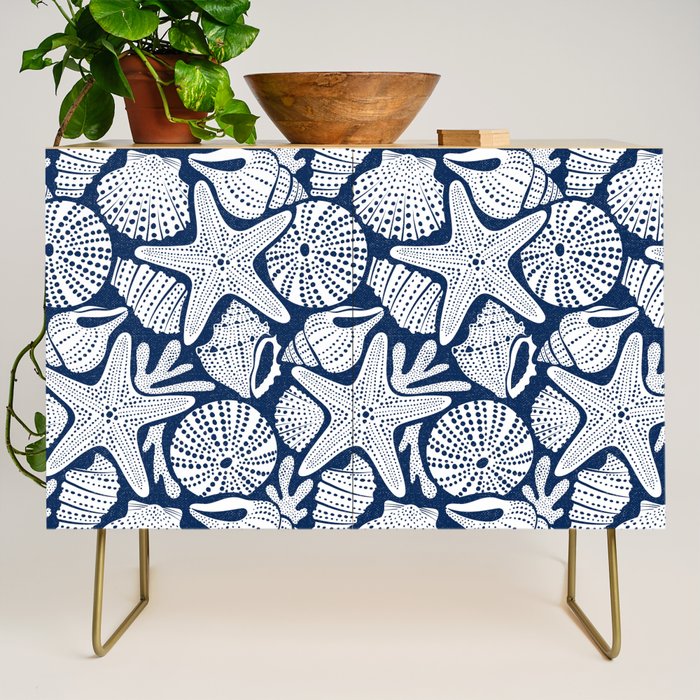 Ocean Floor Nautical Shells Navy Blue Credenza Gallery Image 1