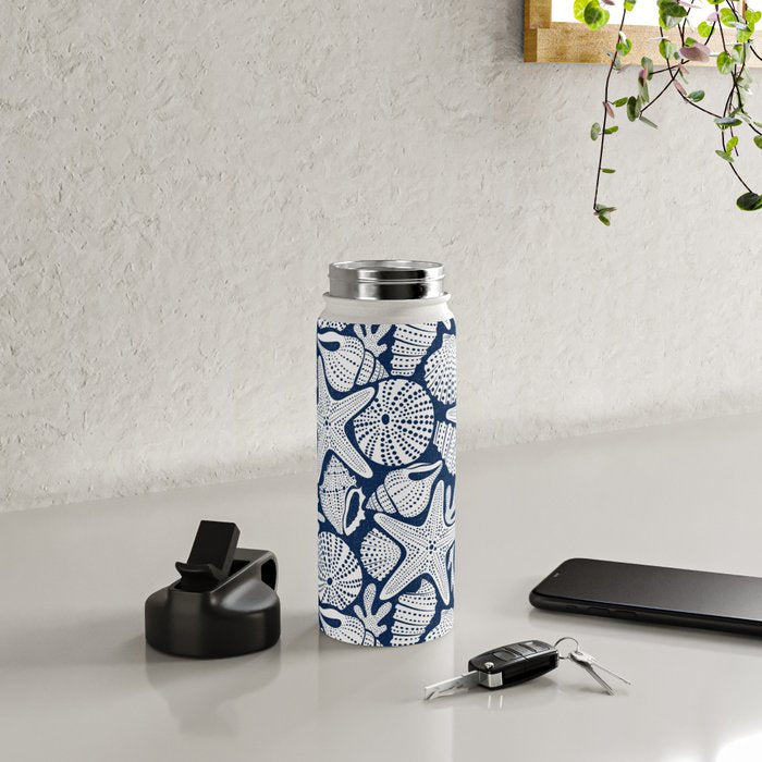 Ocean Floor Nautical Shells Navy Blue Water Bottle Gallery Image 5