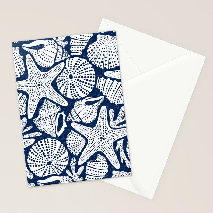 Ocean Floor Nautical Shells Navy Blue Stationery Card Gallery Image 2