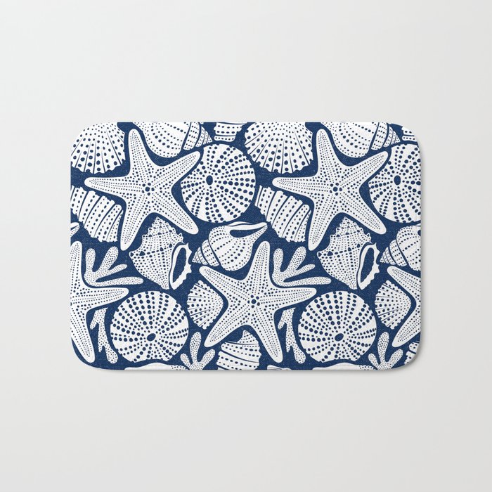 Ocean Floor Nautical Shells Navy Blue Bath Mat Gallery Image 1