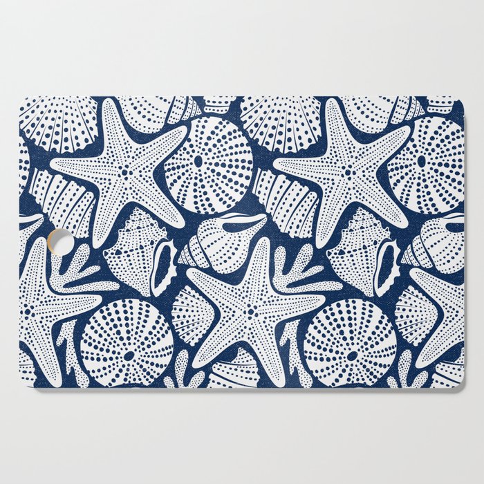Ocean Floor Nautical Shells Navy Blue Cutting Board Gallery Image 1
