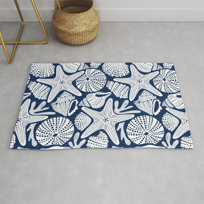 Ocean Floor Nautical Shells Navy Blue Rug Gallery Image 1