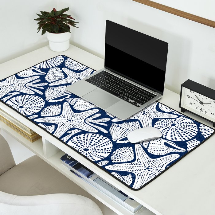 Ocean Floor Nautical Shells Navy Blue Desk Mat Gallery Image 2