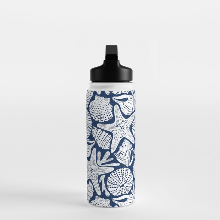 Ocean Floor Nautical Shells Navy Blue Water Bottle Gallery Image 3