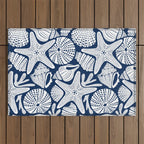Ocean Floor Nautical Shells Navy Blue Outdoor Rug Gallery Image 1